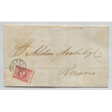 ARGENTINA 1862 GJ 19 PLIEGO CON CABECITA DE $ 1 ROSA NITIDA ESTAMPILLA CON REBOTE EN EL MARCO EXTERIOR IZQUIERDO VER EL QUE ROBA DEL COMPAÑERO PARA COMPARAR CIRCULADO EL 20/3/1863 ENVIADO A ROSARIO, MUY BONITA PIEZA U$ 1650